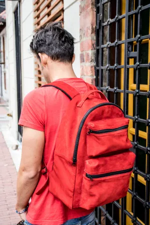 SOUTHMOUNT Suede Leather Bag Backpack in Red