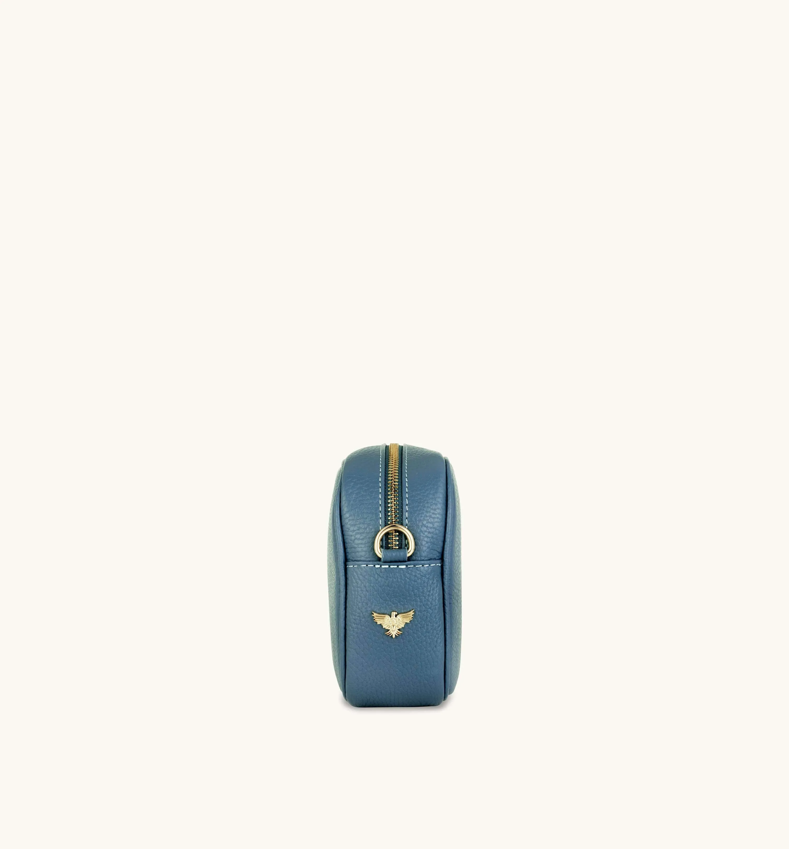 The Tassel Denim Blue Leather Crossbody Bag With Gold Chain Strap