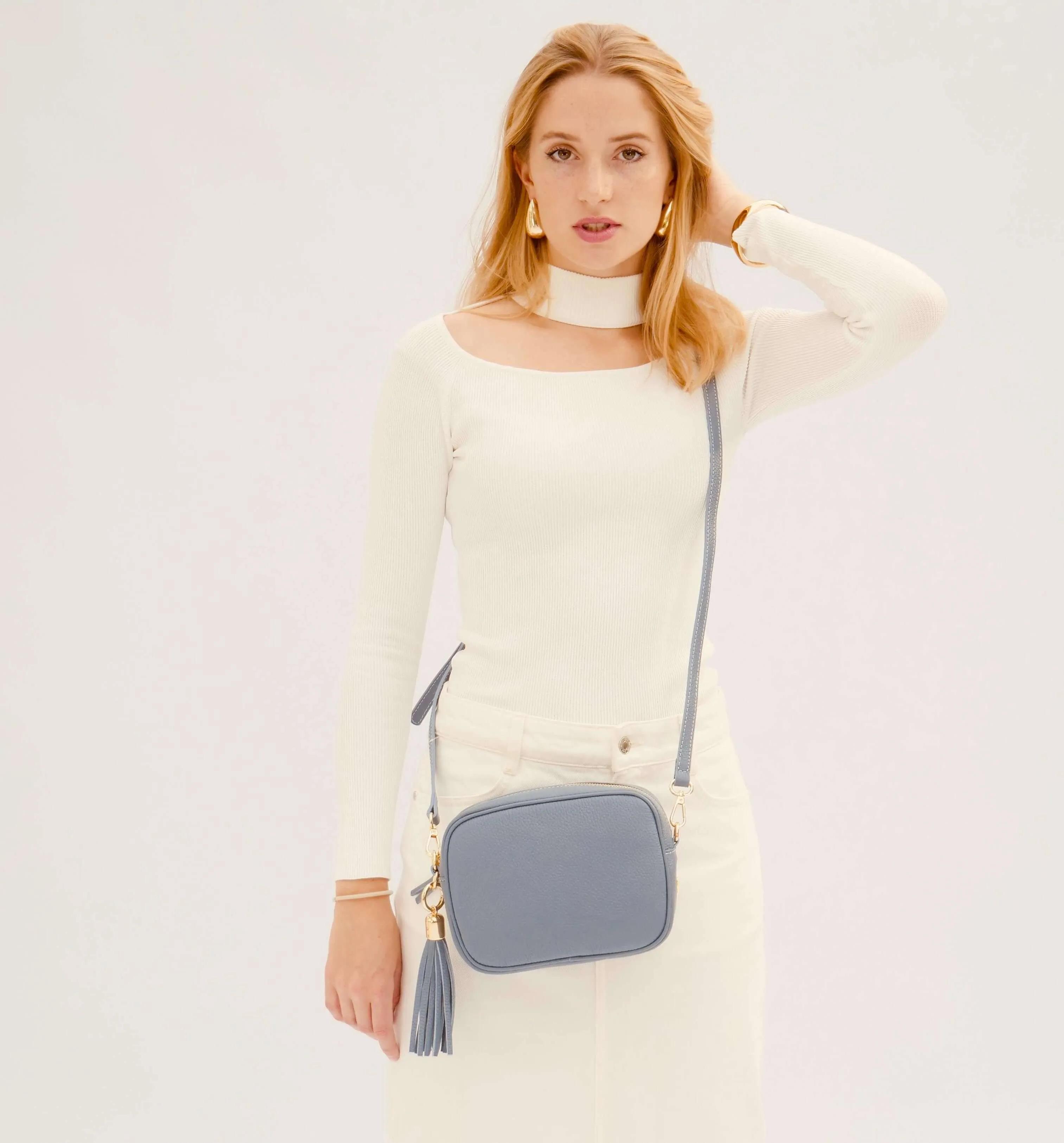 The Tassel Denim Blue Leather Crossbody Bag