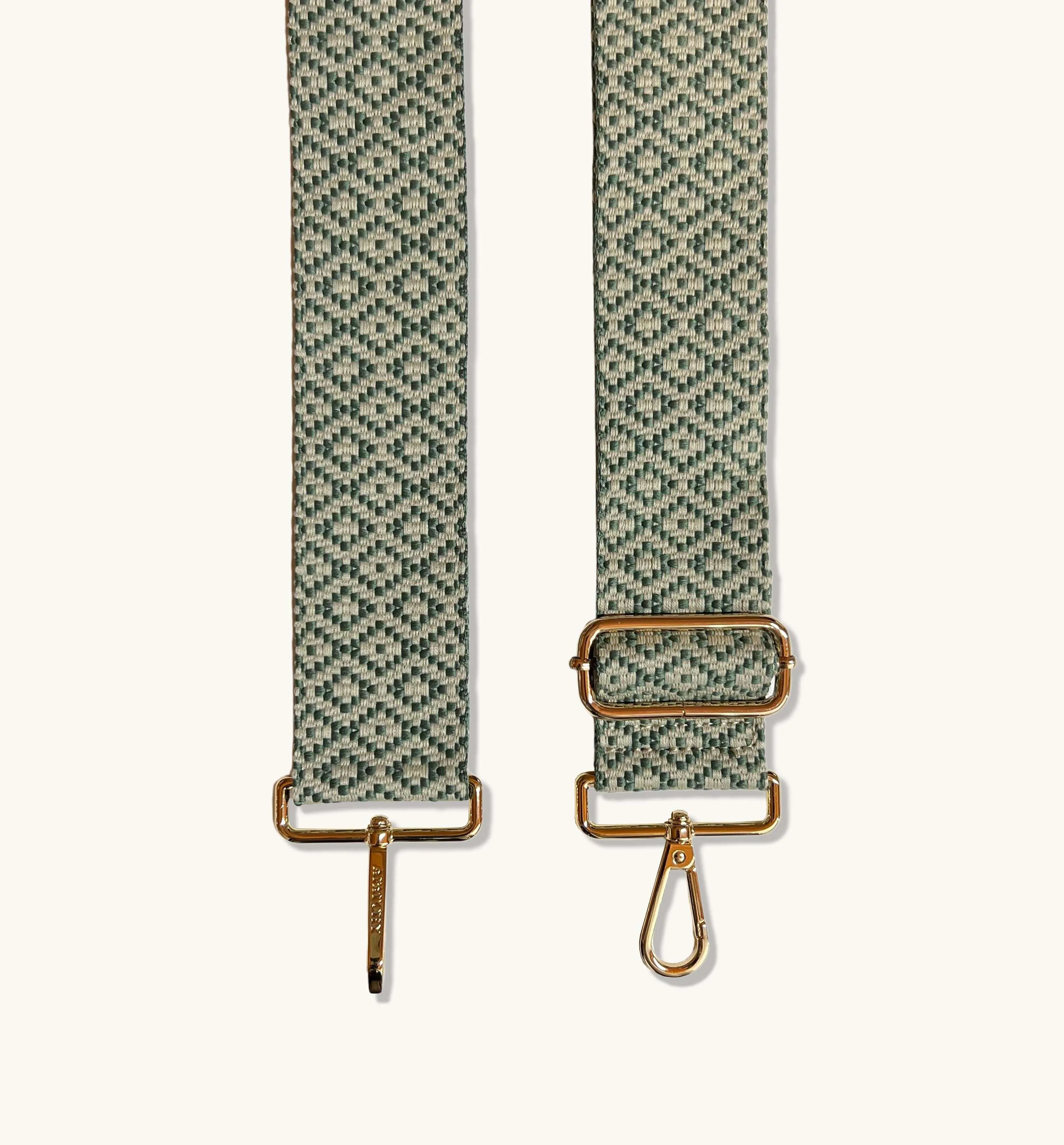 The Tassel Light Grey Leather Crossbody Bag With Pistachio Cross-Stitch Strap