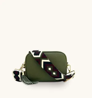 The Tassel Olive Green Leather Crossbody Bag With Port & Olive Diamond Strap