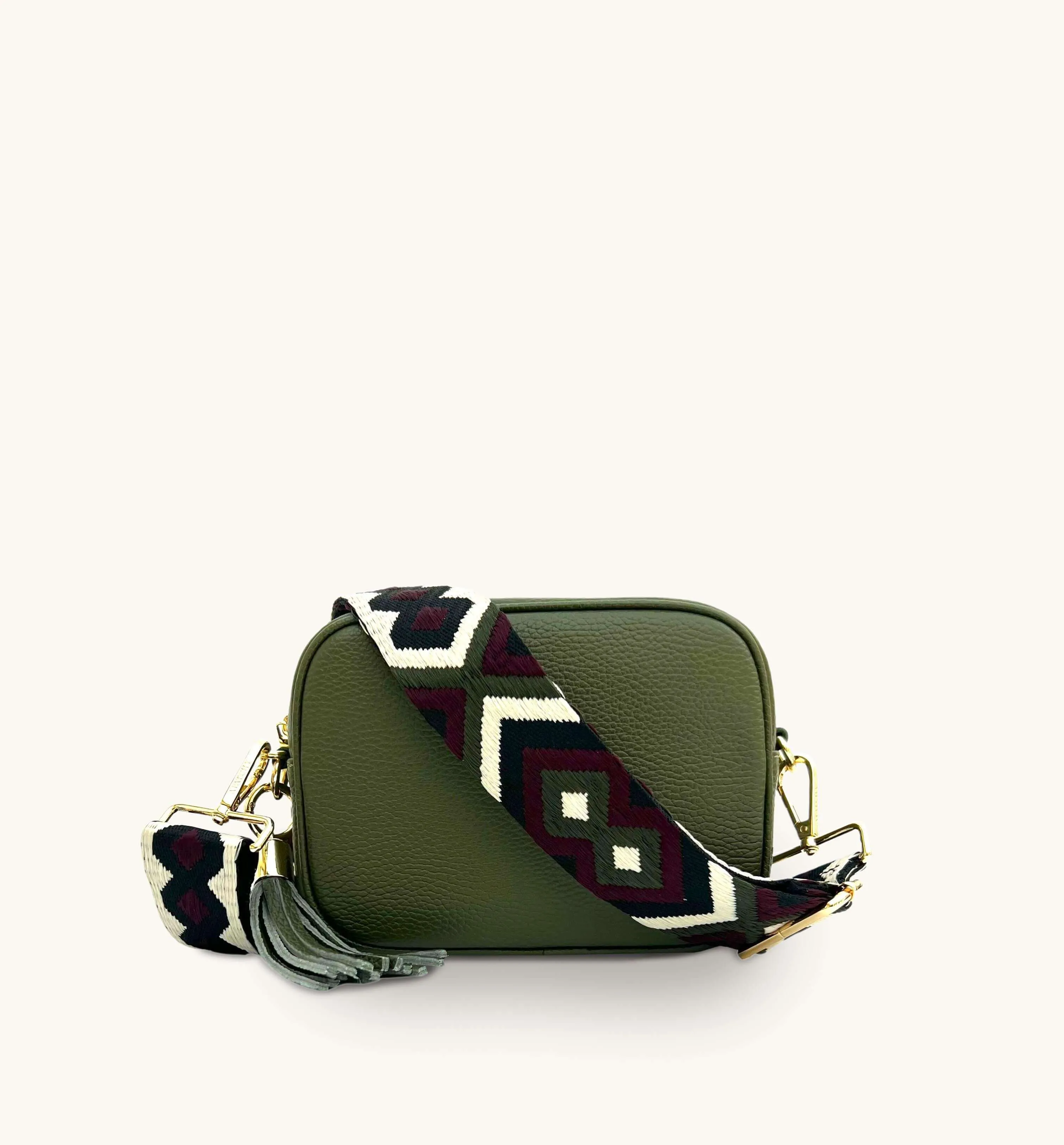 The Tassel Olive Green Leather Crossbody Bag With Port & Olive Diamond Strap