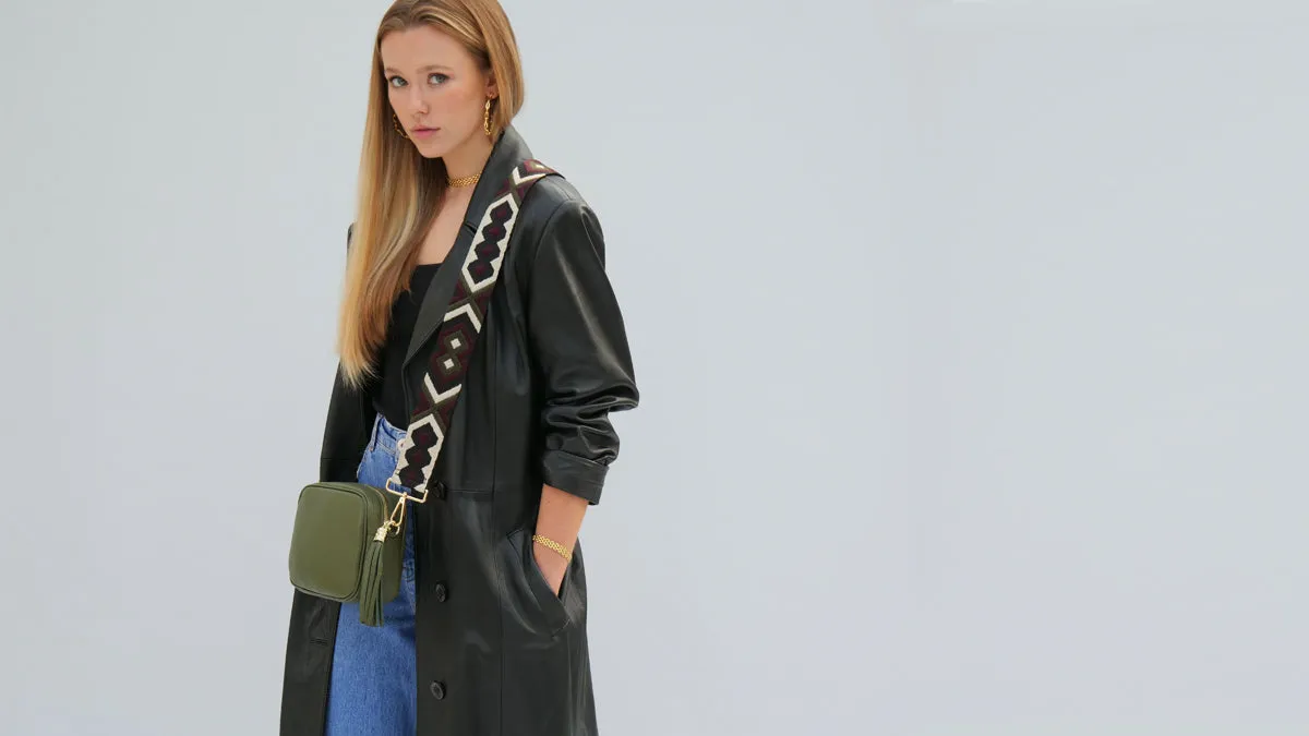 The Tassel Olive Green Leather Crossbody Bag With Port & Olive Diamond Strap