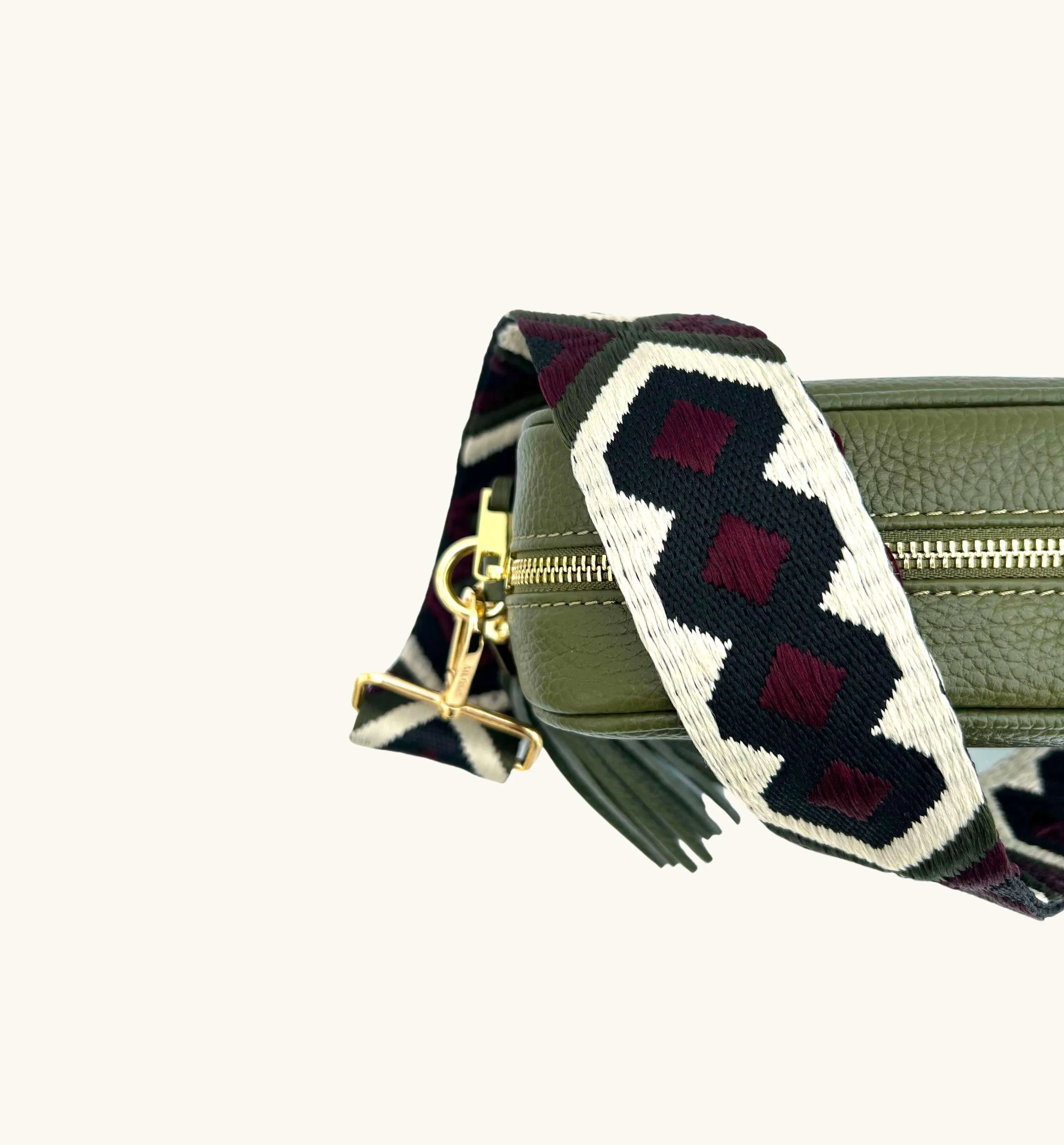The Tassel Olive Green Leather Crossbody Bag With Port & Olive Diamond Strap