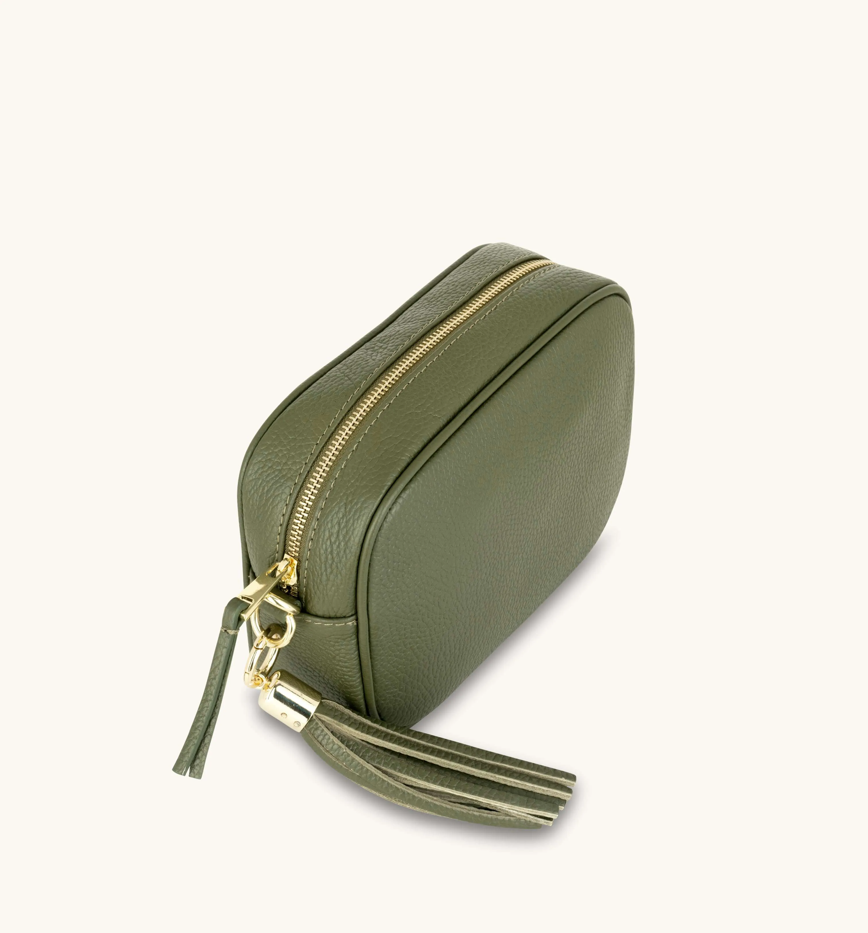 The Tassel Olive Green Leather Crossbody Bag With Port & Olive Diamond Strap