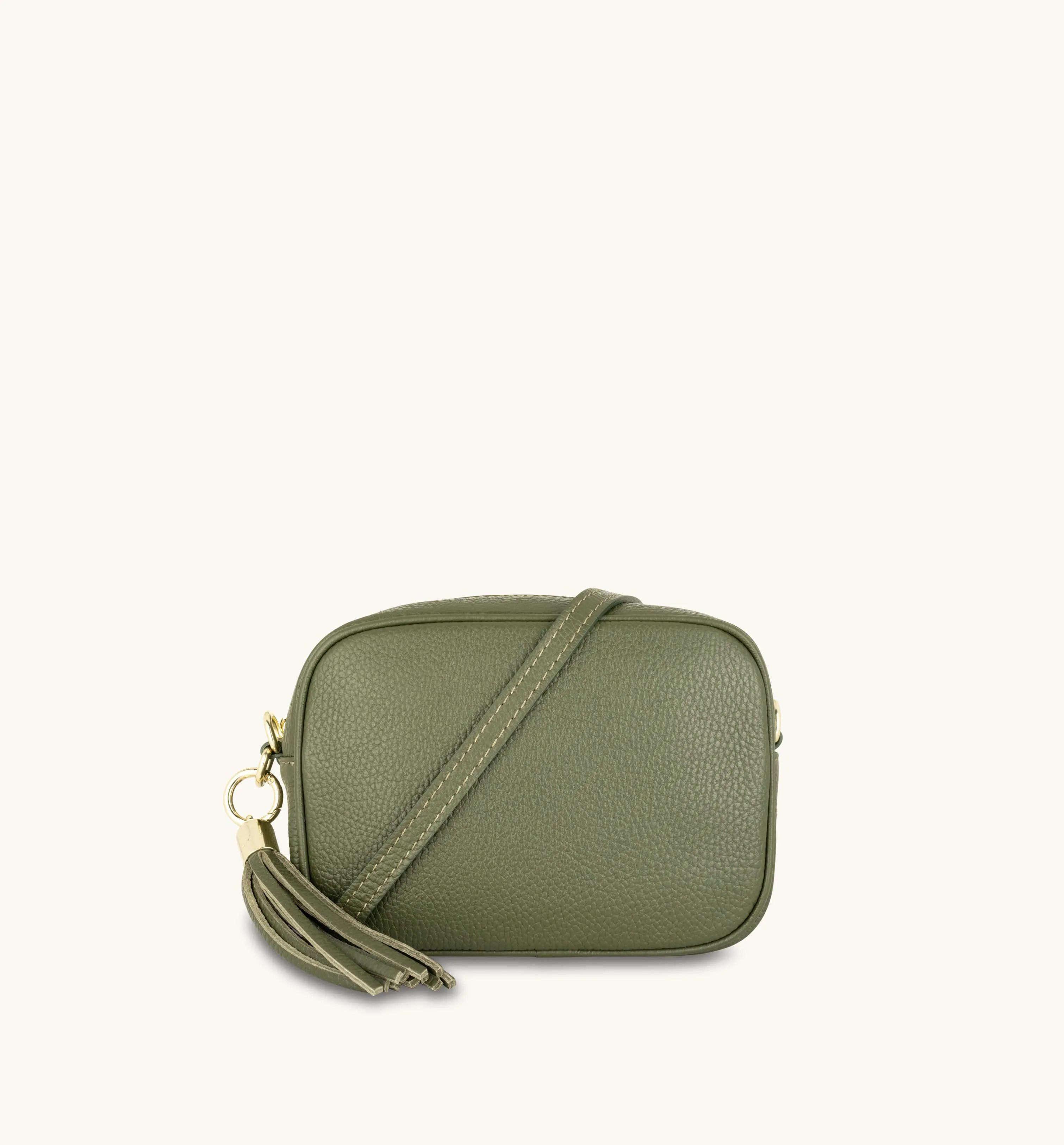 The Tassel Olive Green Leather Crossbody Bag With Port & Olive Diamond Strap