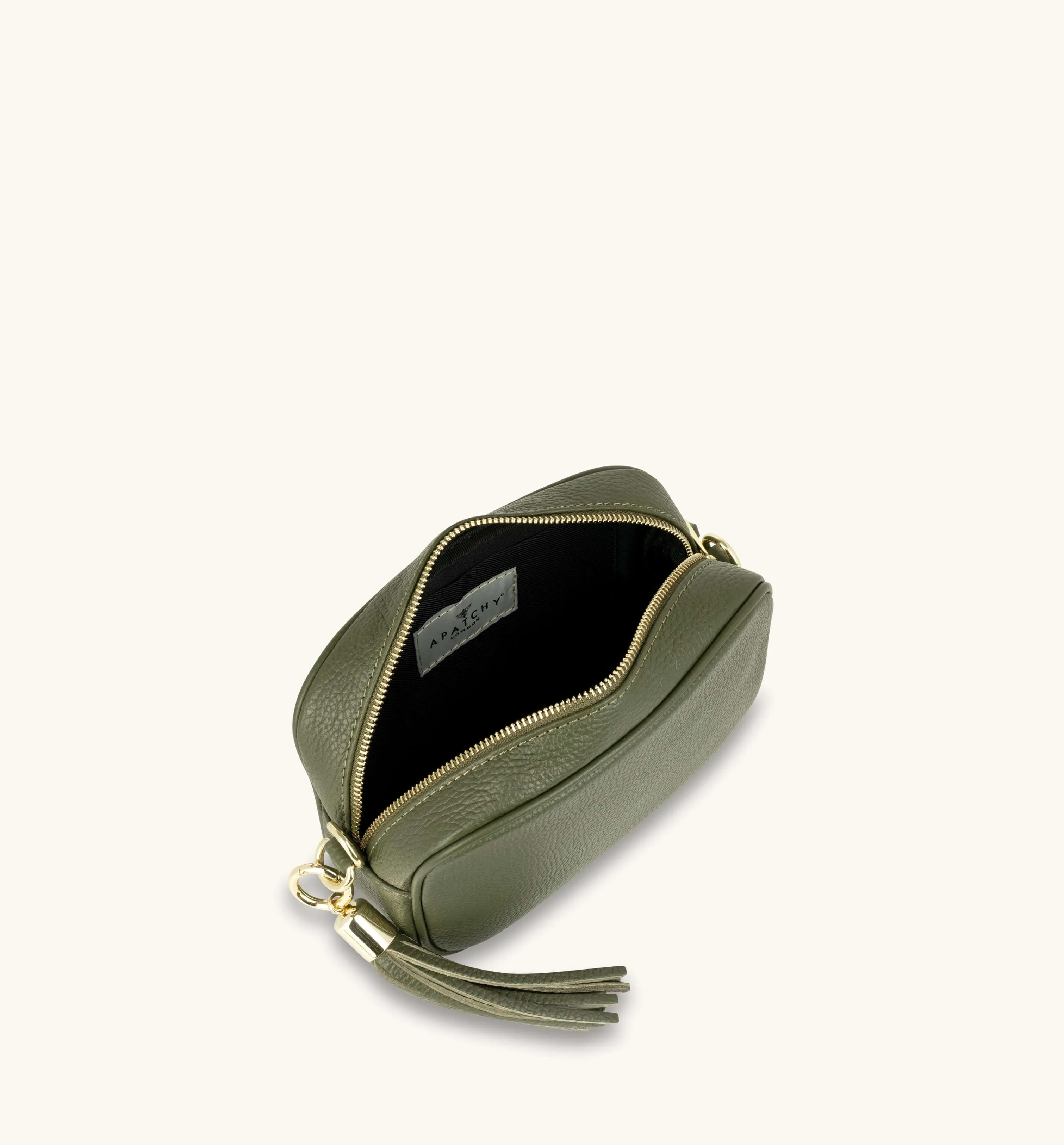 The Tassel Olive Green Leather Crossbody Bag With Port & Olive Diamond Strap