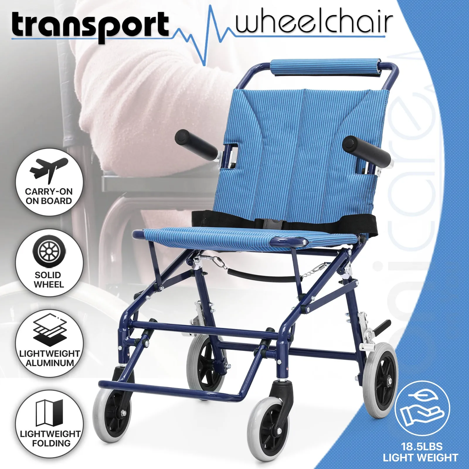 Transport Wheelchair - Blue - Can Be Carry-on Plane