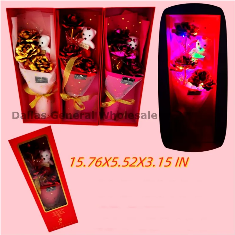 Valentines Light Up Rose & Bear Gift Set Wholesale