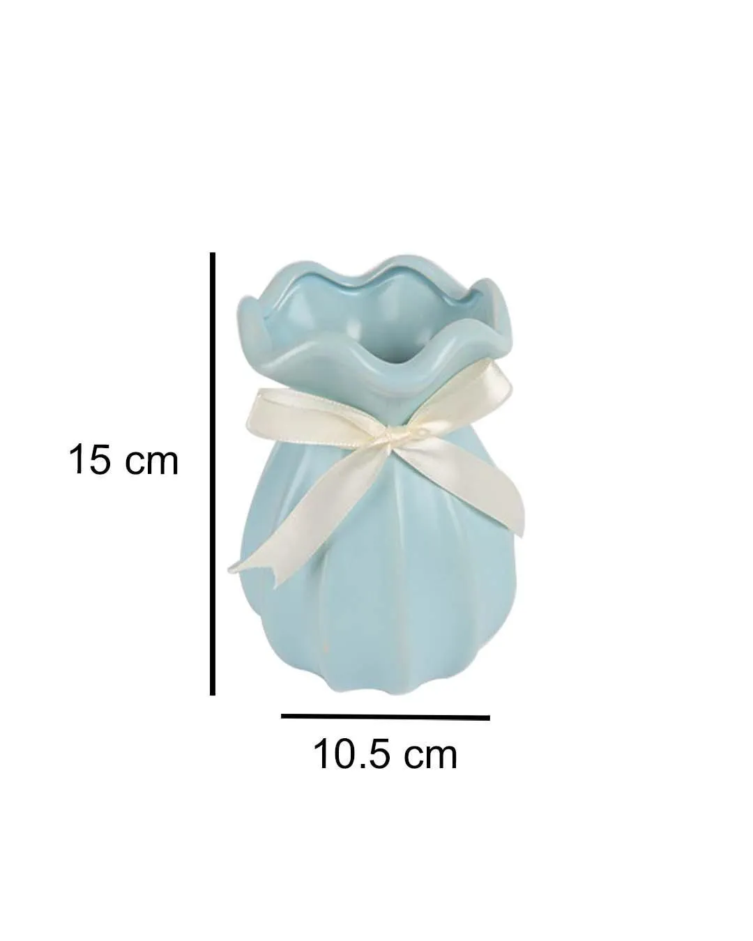 Vase with Bow, Floral Mouth, Turquoise, Ceramic