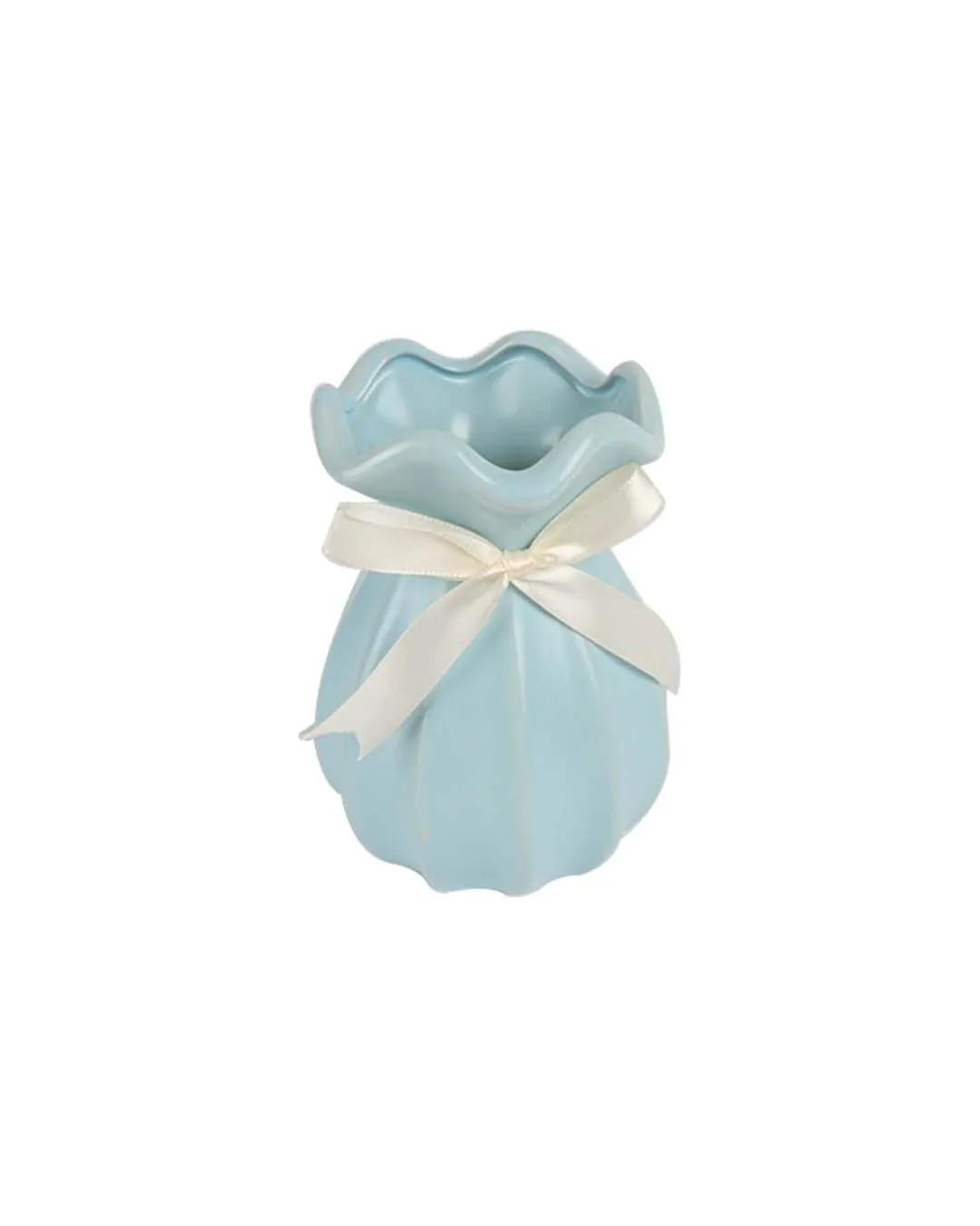 Vase with Bow, Floral Mouth, Turquoise, Ceramic