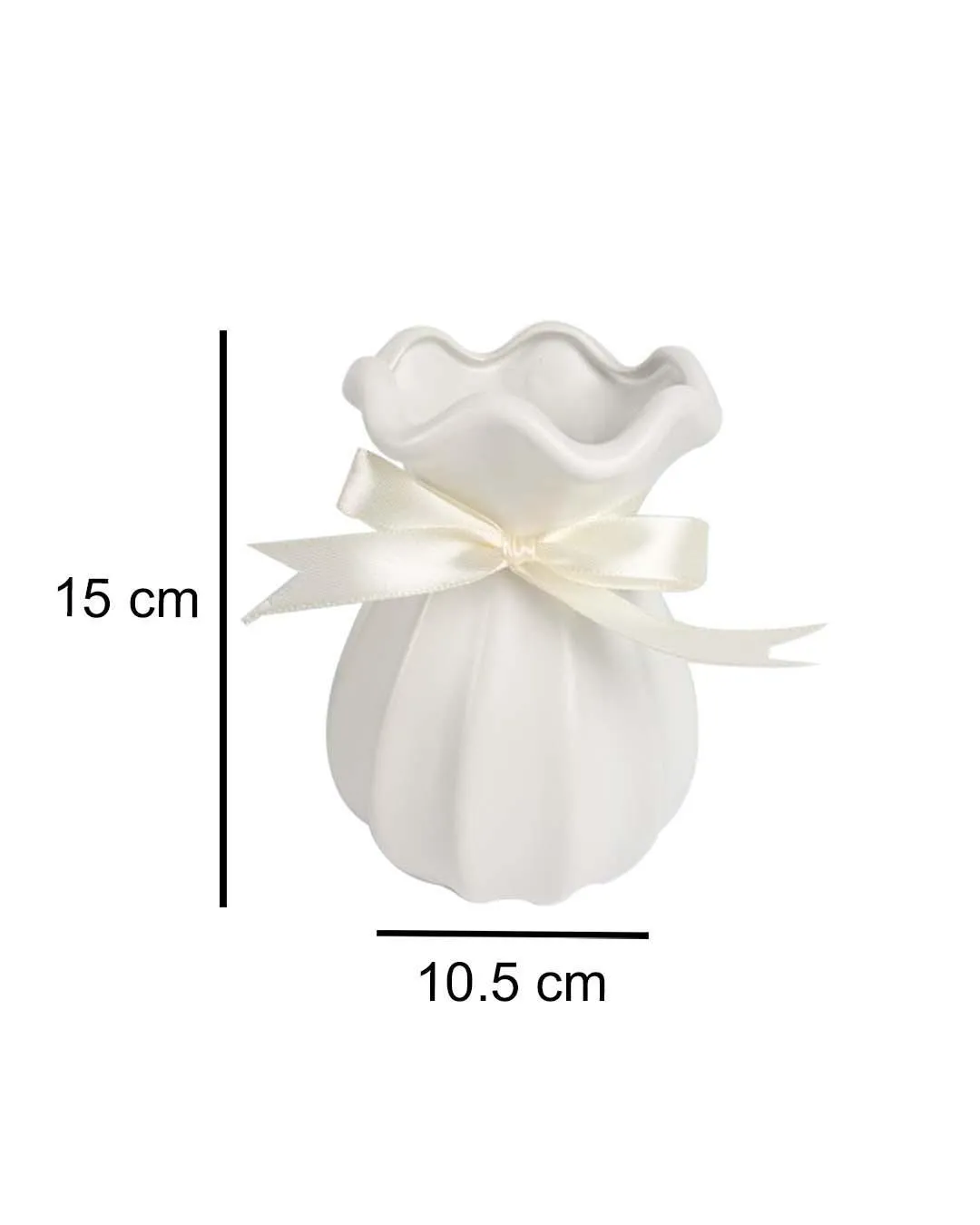 Vase with Bow, Floral Mouth, White, Ceramic