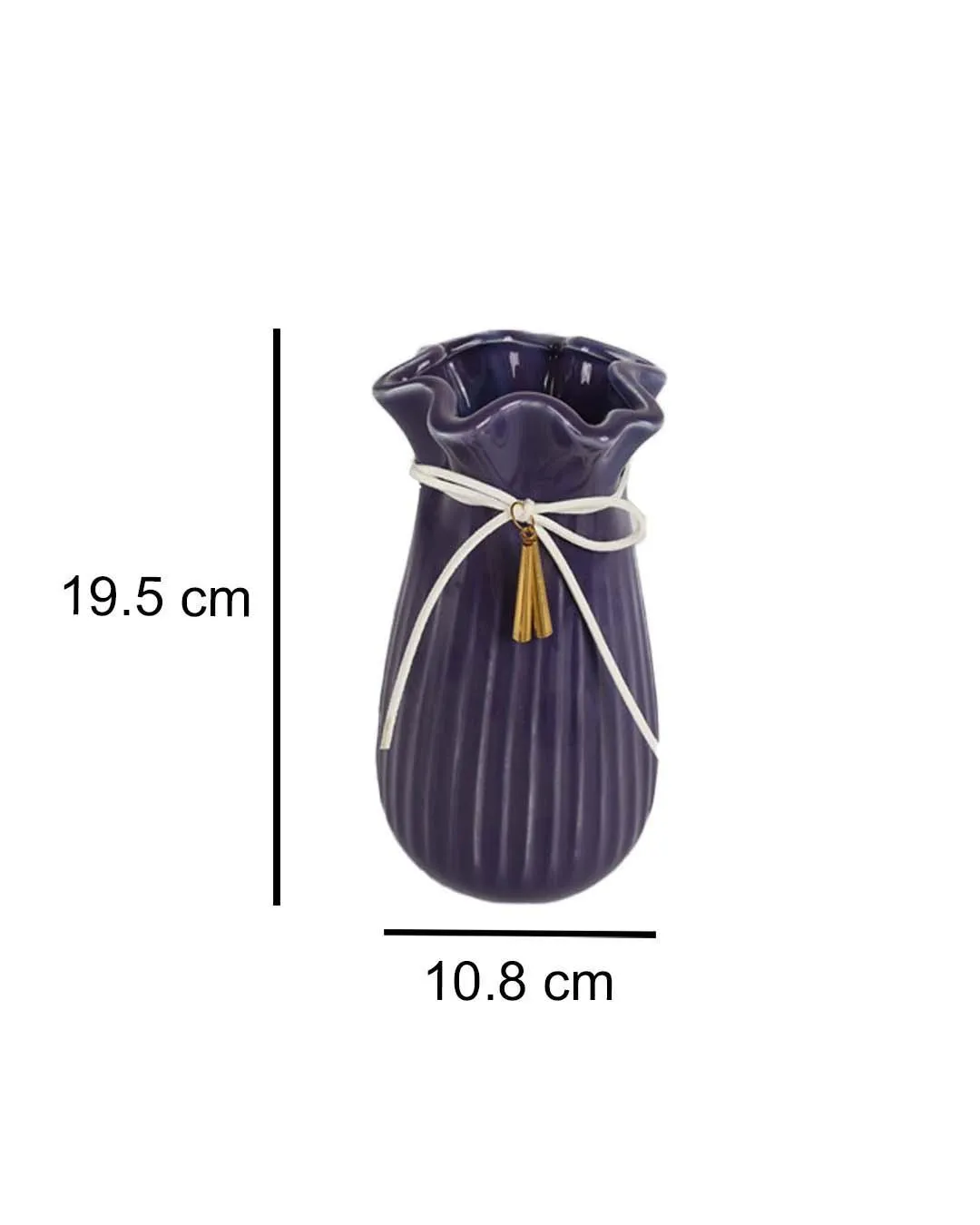 Vase with Tassel, Floral Mouth, Purple, Ceramic