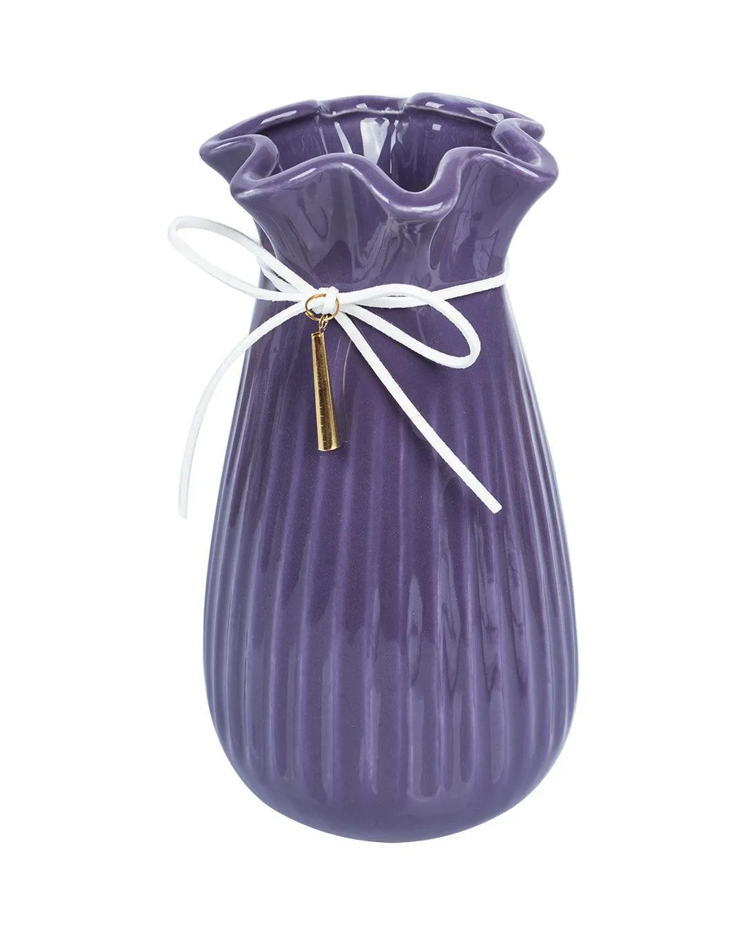 Vase with Tassel, Floral Mouth, Purple, Ceramic
