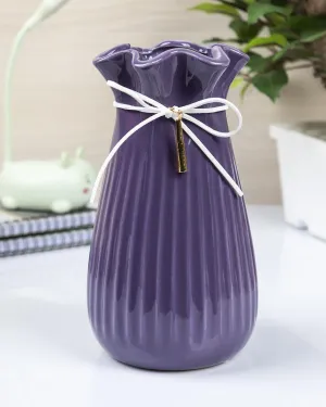 Vase with Tassel, Floral Mouth, Purple, Ceramic