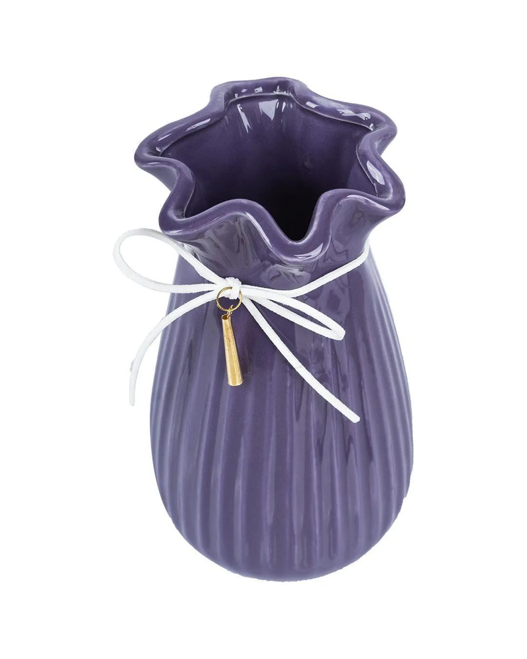 Vase with Tassel, Floral Mouth, Purple, Ceramic