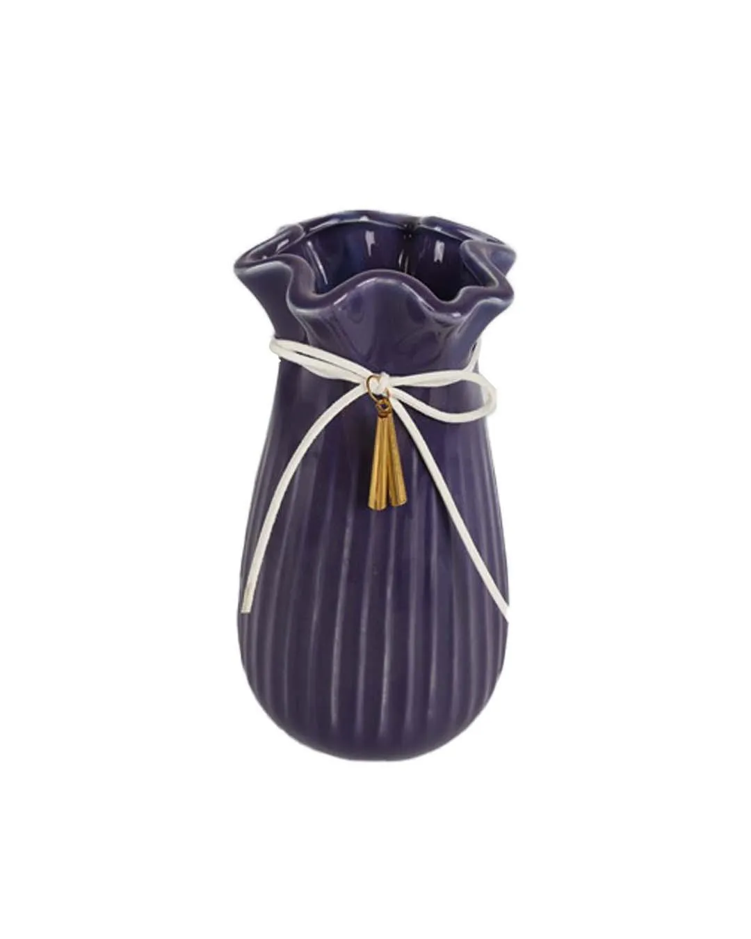 Vase with Tassel, Floral Mouth, Purple, Ceramic