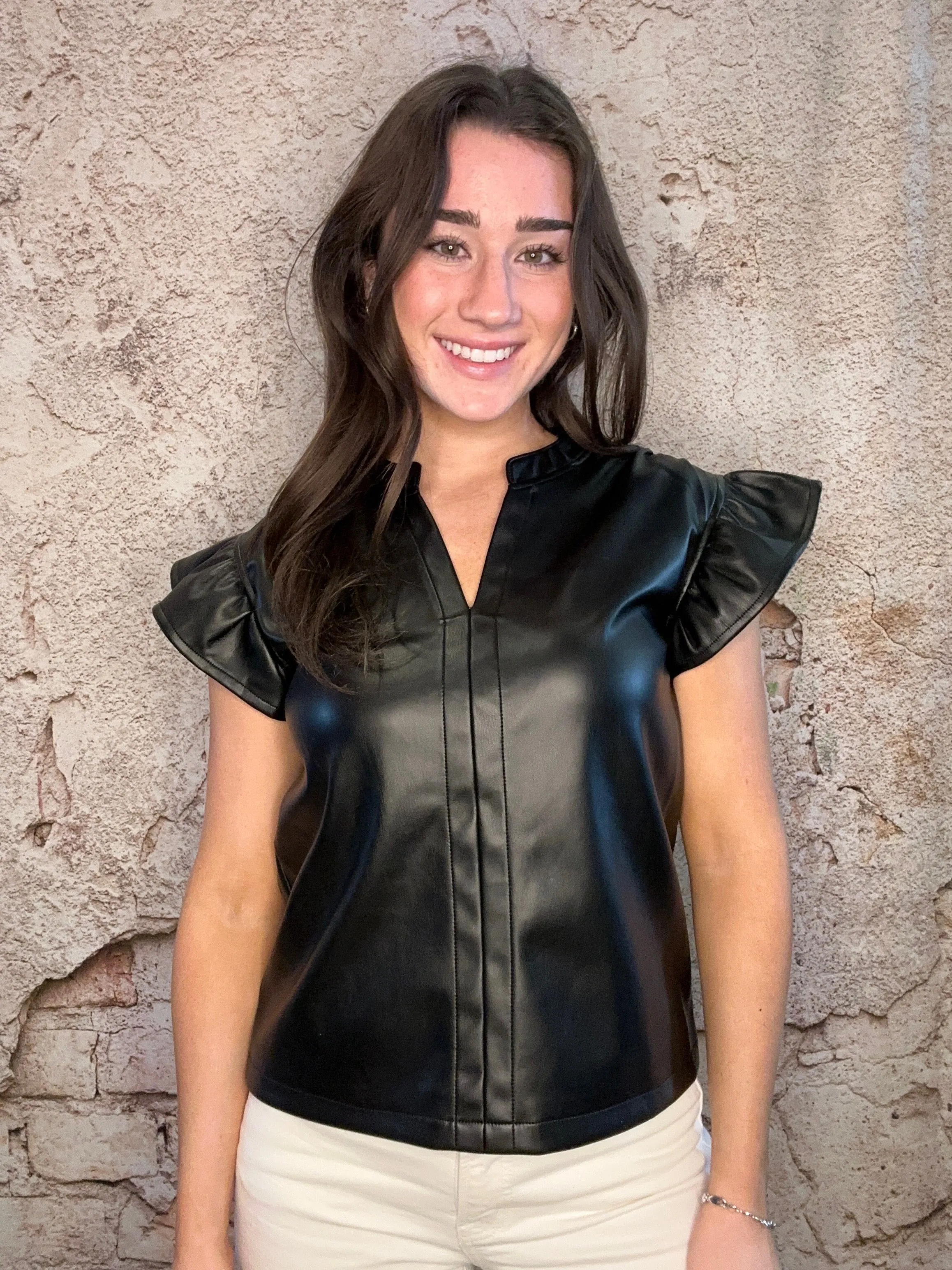 Vegan Leather Ruffle Sleeve