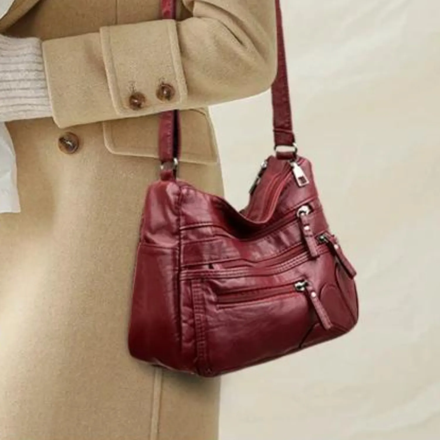 Versatile Pocketed Leather Crossbody Bag