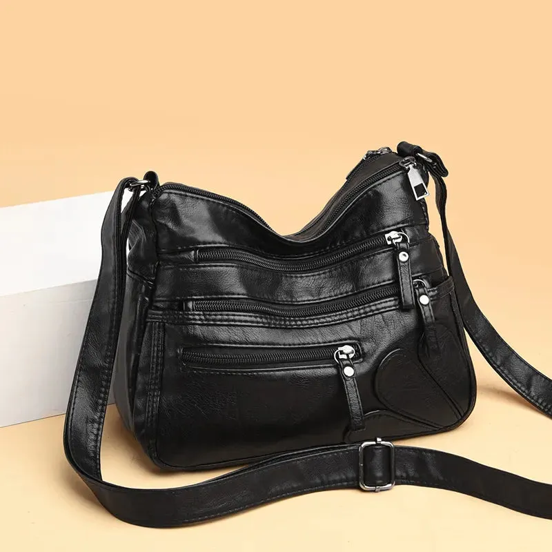 Versatile Pocketed Leather Crossbody Bag
