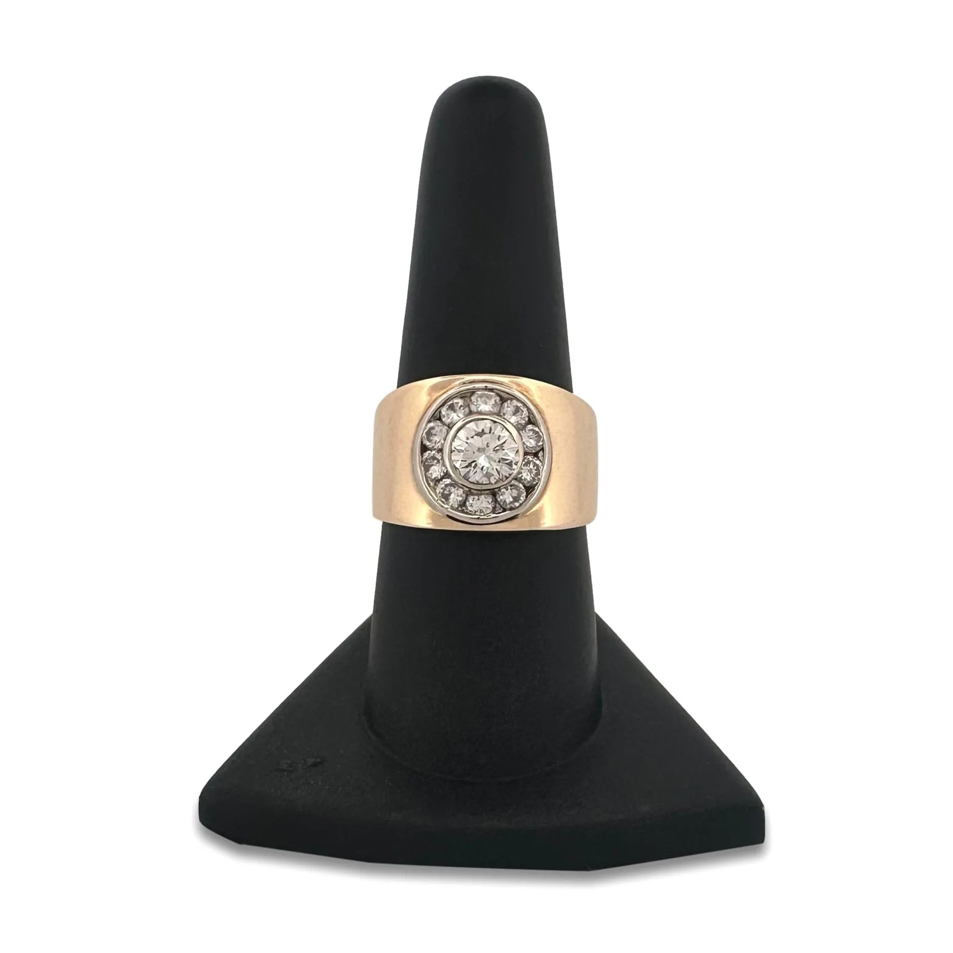 Vintage 1.57ctw Round Brilliant Diamond Cigar-Band Style Ring in 14k Two-tone Gold