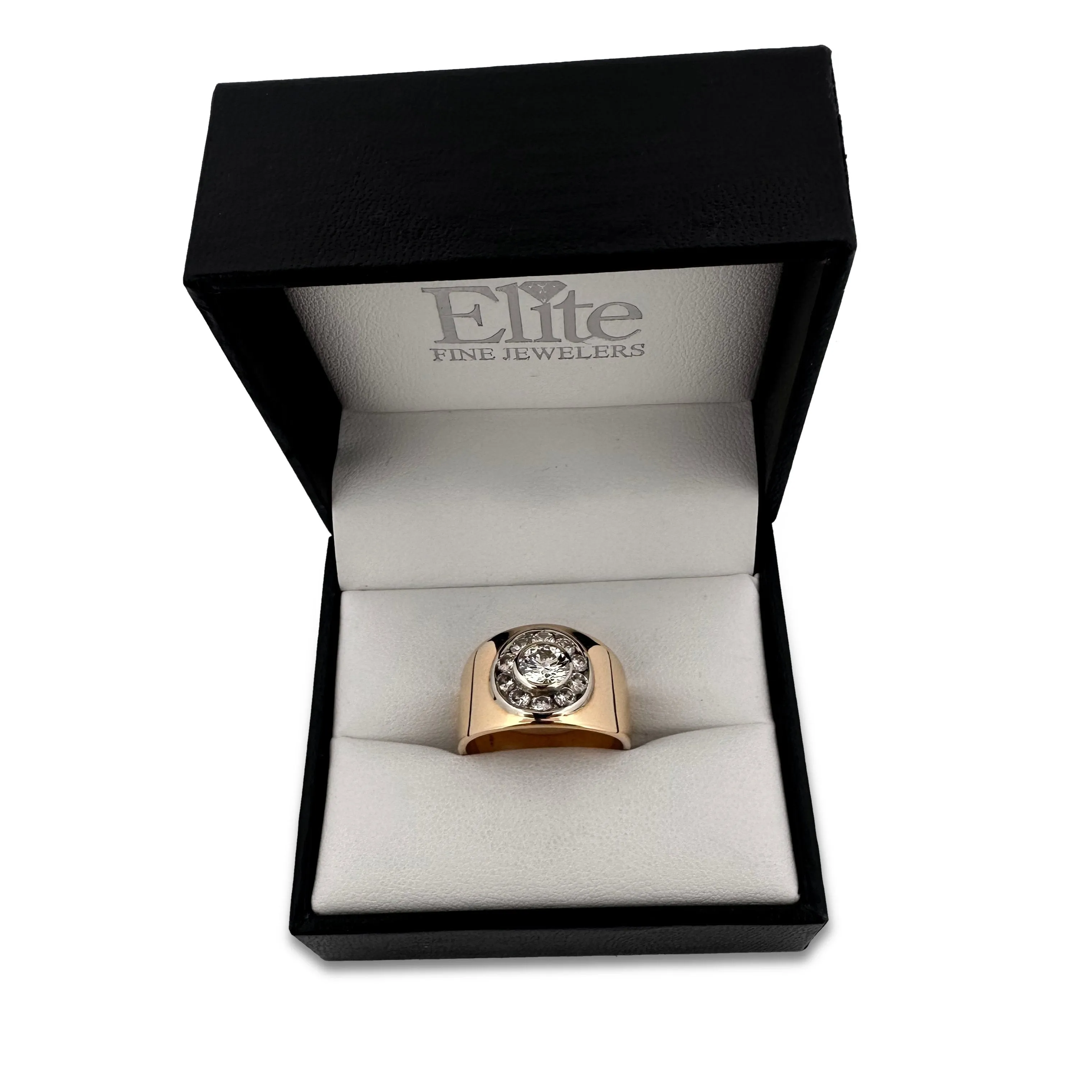 Vintage 1.57ctw Round Brilliant Diamond Cigar-Band Style Ring in 14k Two-tone Gold