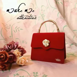 Vintage Camellia Velvet Red Hand Bag