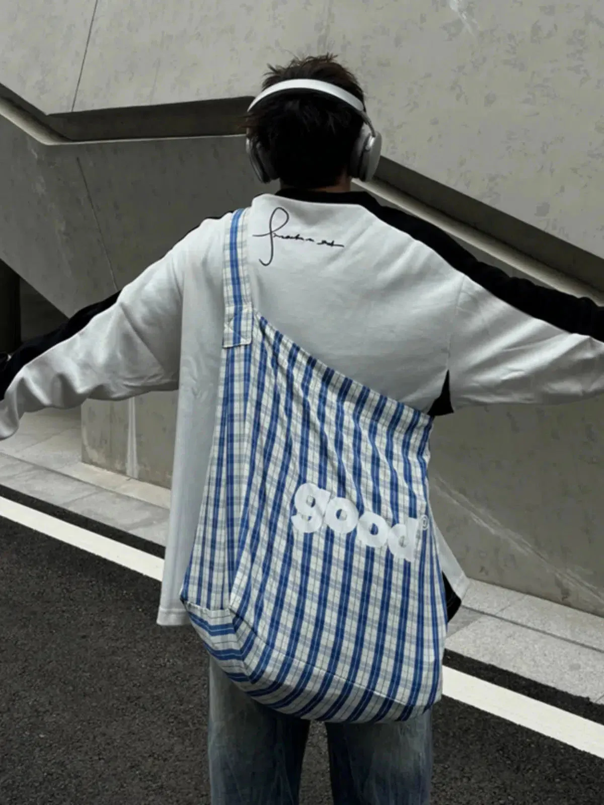 Vvsha  Christmas Gift Blue Check Canvas Bag