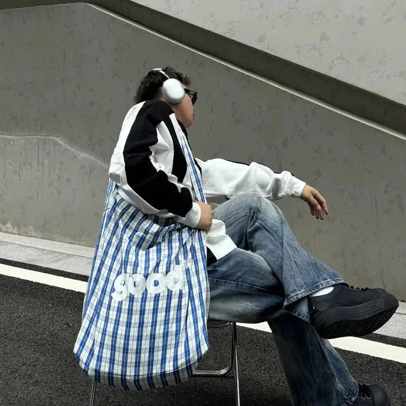 Vvsha  Christmas Gift Blue Check Canvas Bag