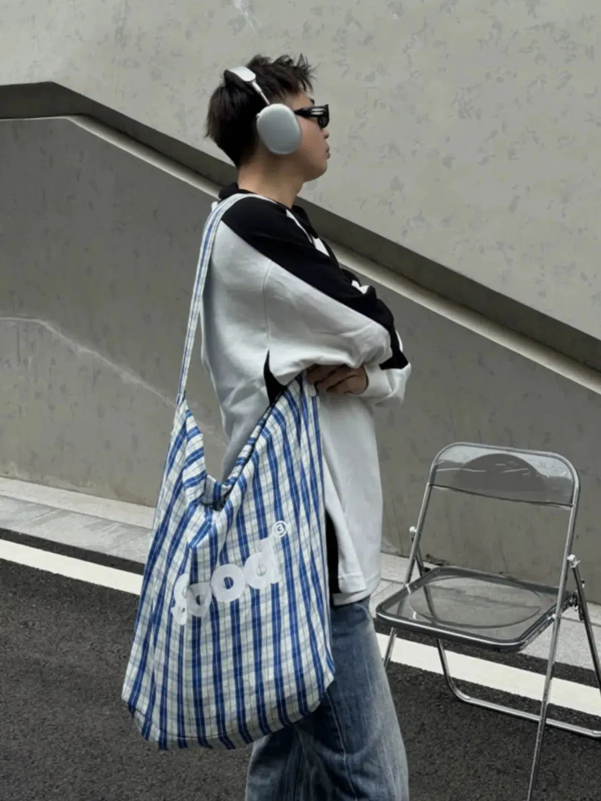 Vvsha  Christmas Gift Blue Check Canvas Bag