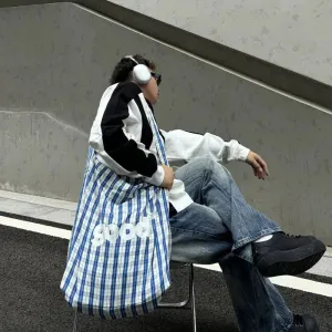 Vvsha  Christmas Gift Blue Check Canvas Bag