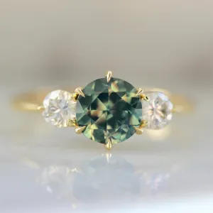 Watermelon Sugar Green Round Brilliant Cut Sapphire & Diamond Trilogy Ring