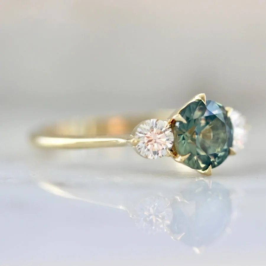 Watermelon Sugar Green Round Brilliant Cut Sapphire & Diamond Trilogy Ring