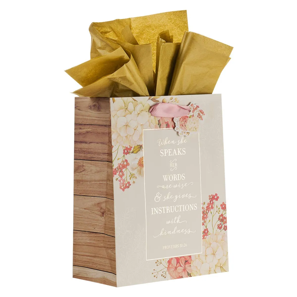 When She Speaks Medium Gift Bag in Pink with Tissue Paper -