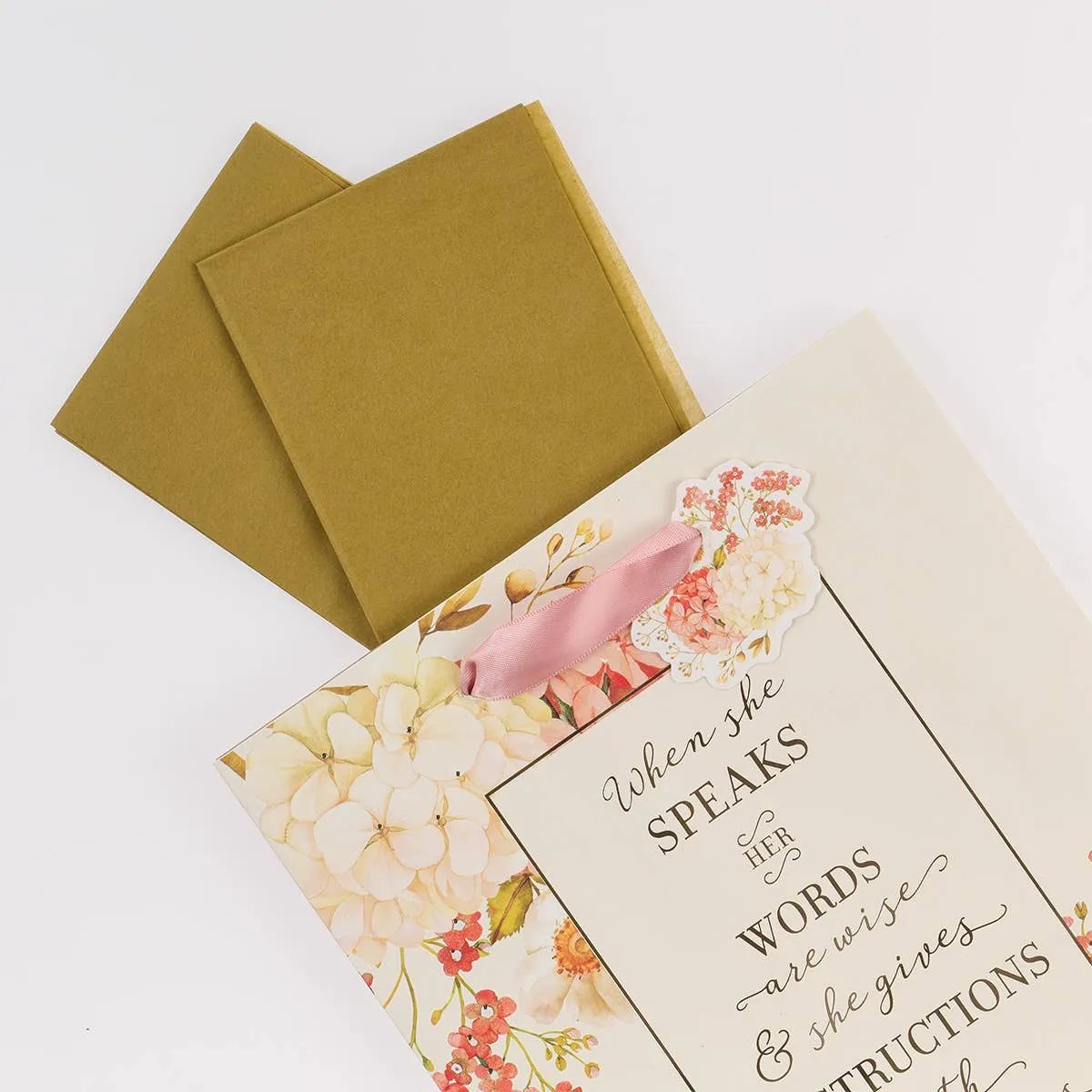 When She Speaks Medium Gift Bag in Pink with Tissue Paper -