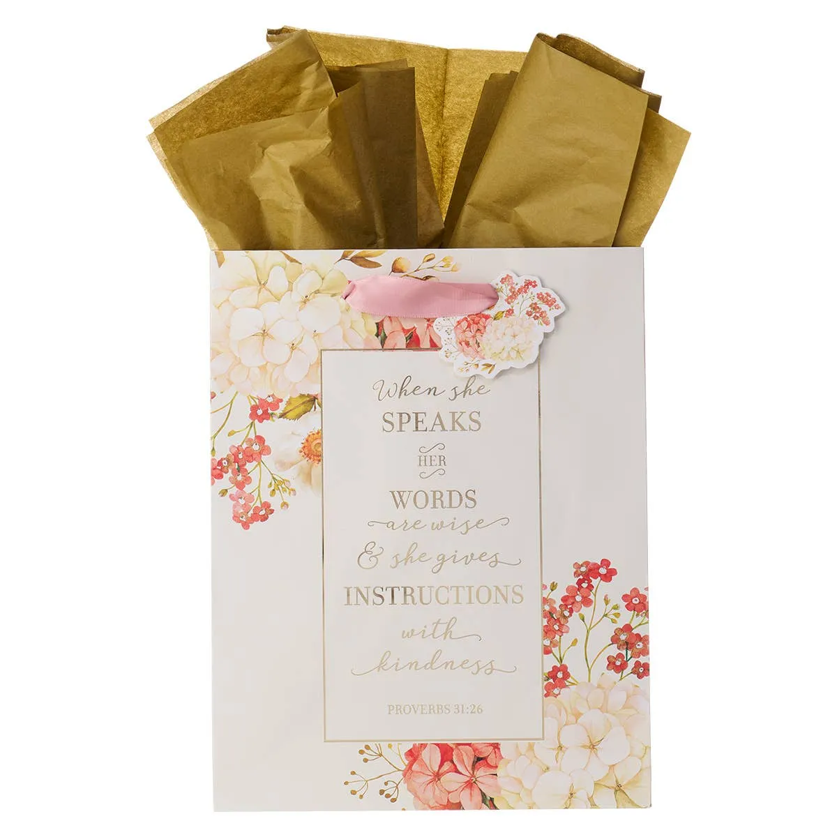 When She Speaks Medium Gift Bag in Pink with Tissue Paper -