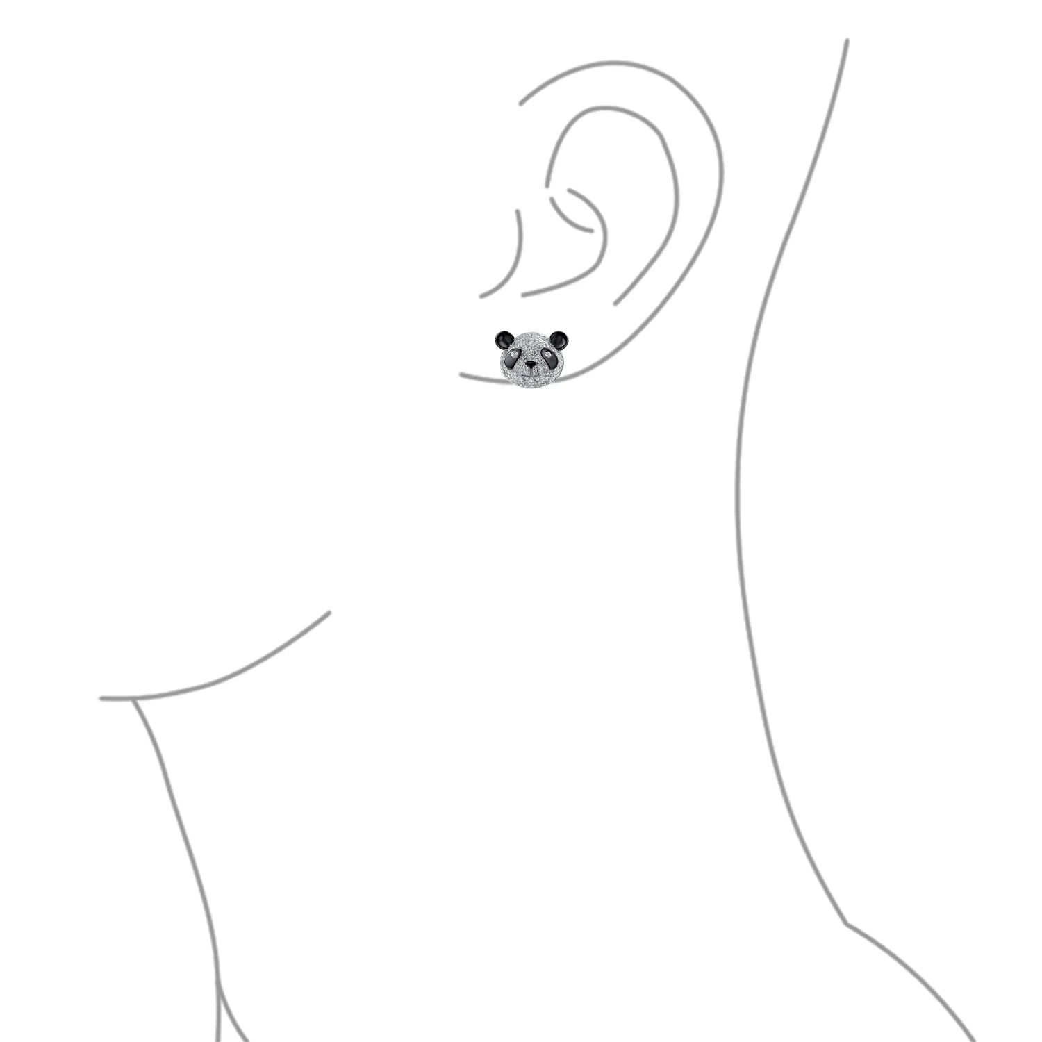 Whimsical CZ Stud Earrings: Panda Bear Cubic Zirconia in Sterling Silver