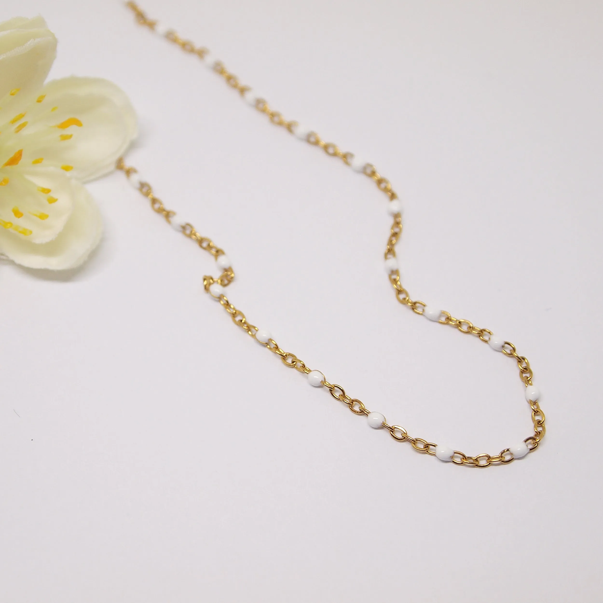 White enamel bead necklace