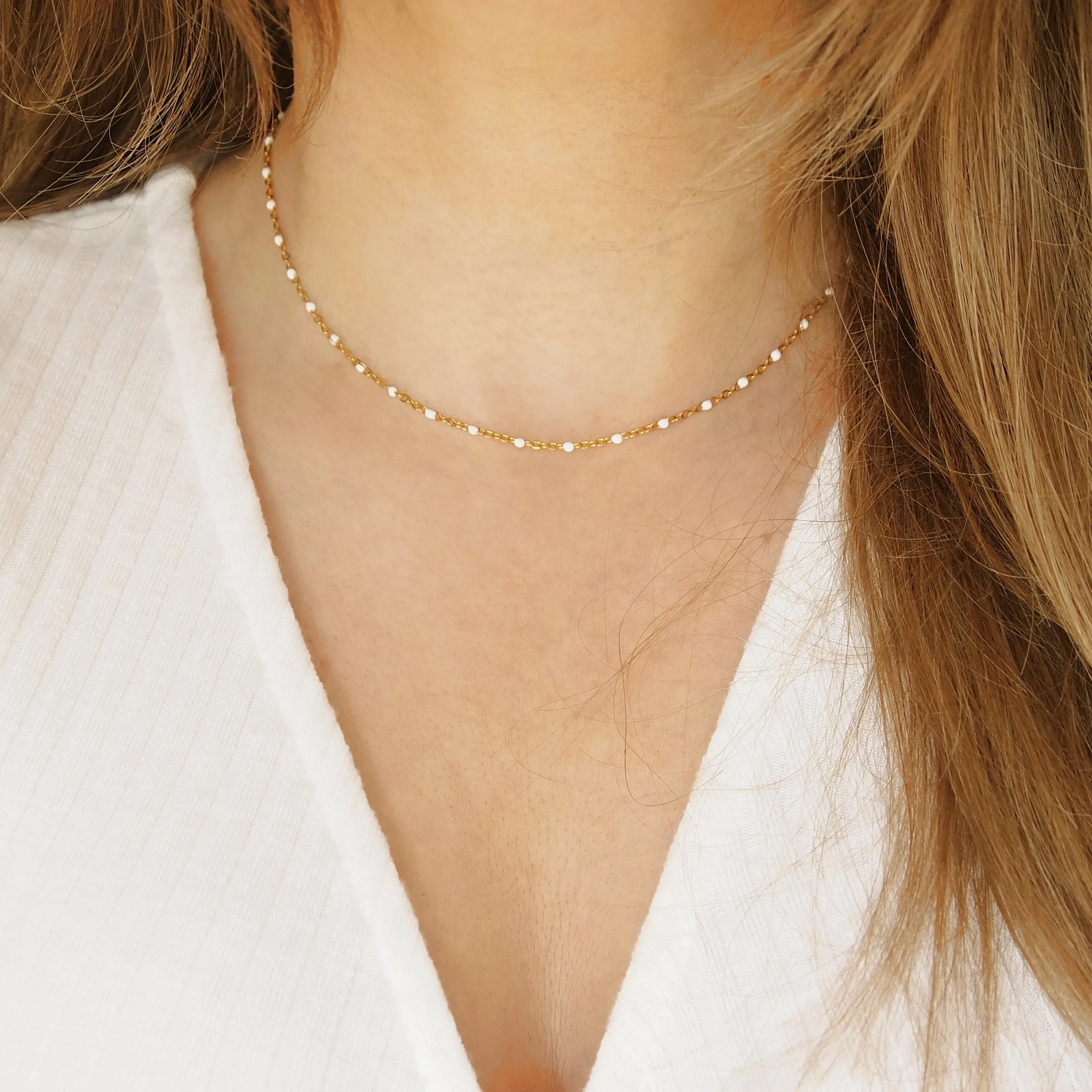 White enamel bead necklace