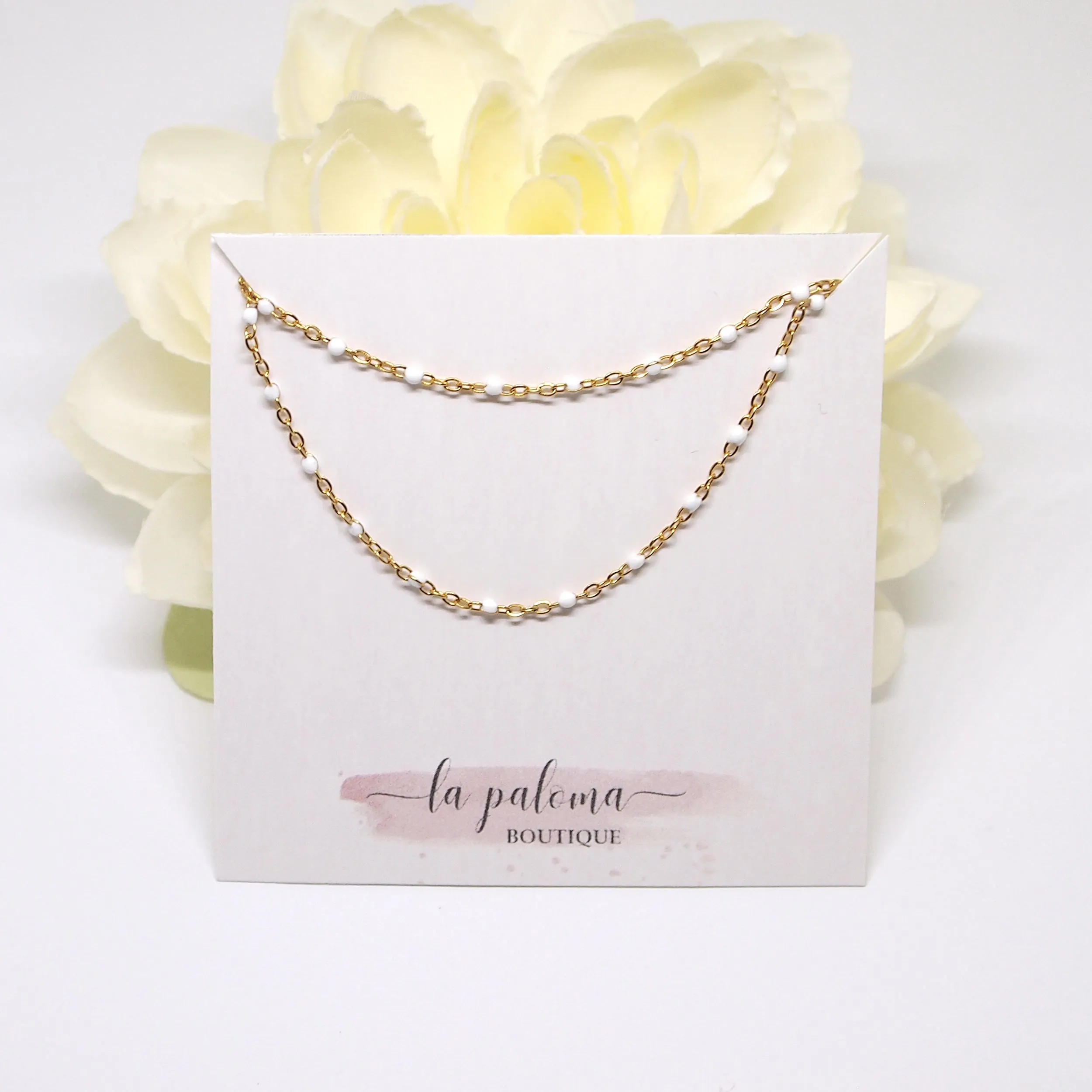 White enamel bead necklace