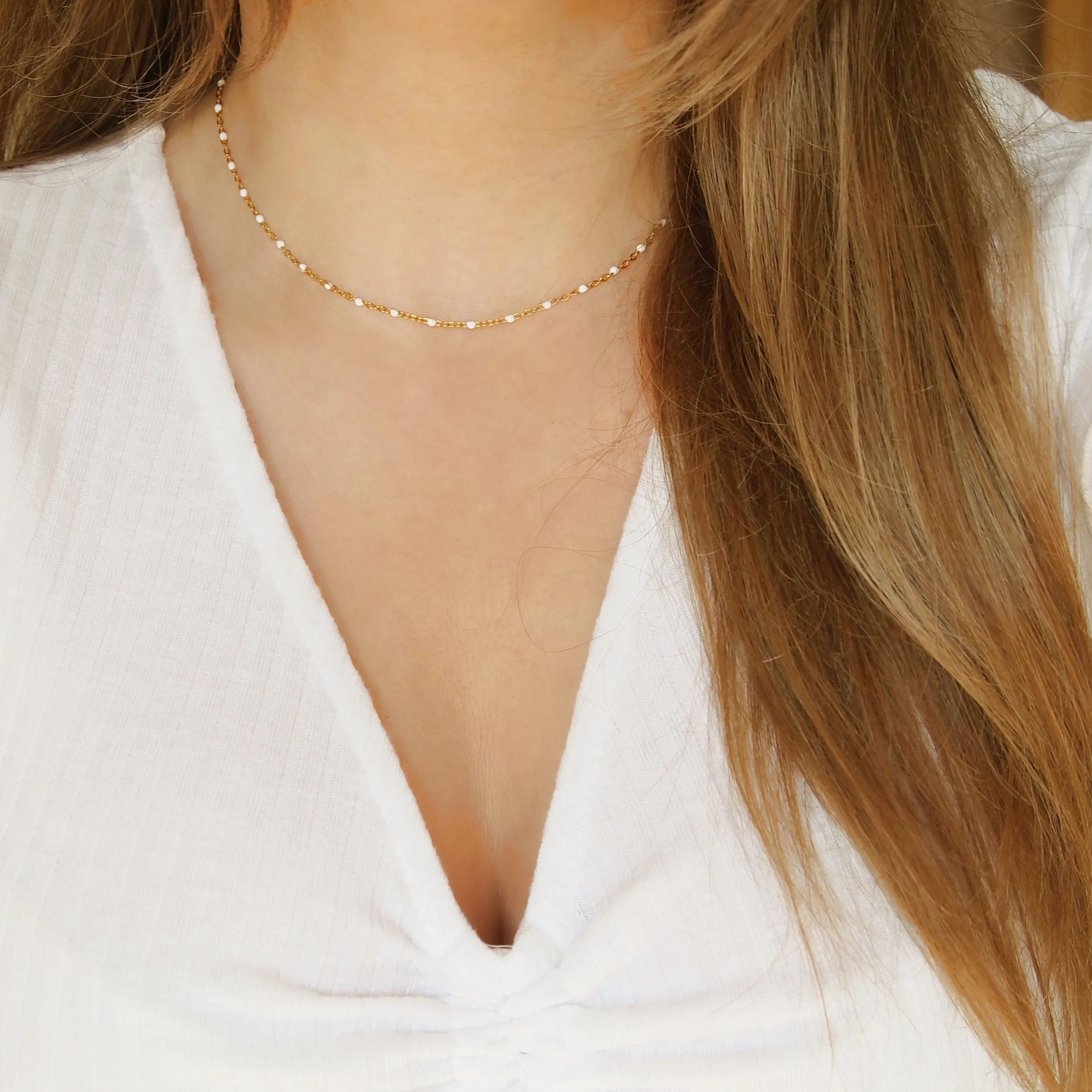 White enamel bead necklace