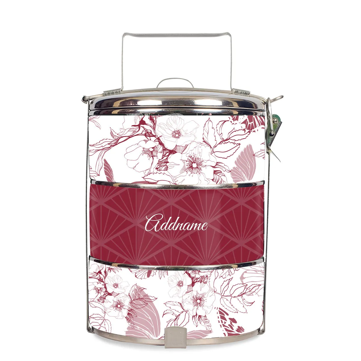Wild Rose Artline Series 3-Tier Standard Medium 14cm Tiffin Carrier [FREE Custom Add Name]