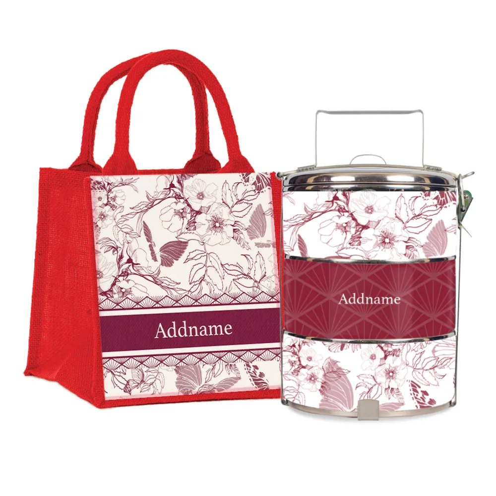 Wild Rose Artline Series 3-Tier Standard Medium 14cm Tiffin Carrier [FREE Custom Add Name]