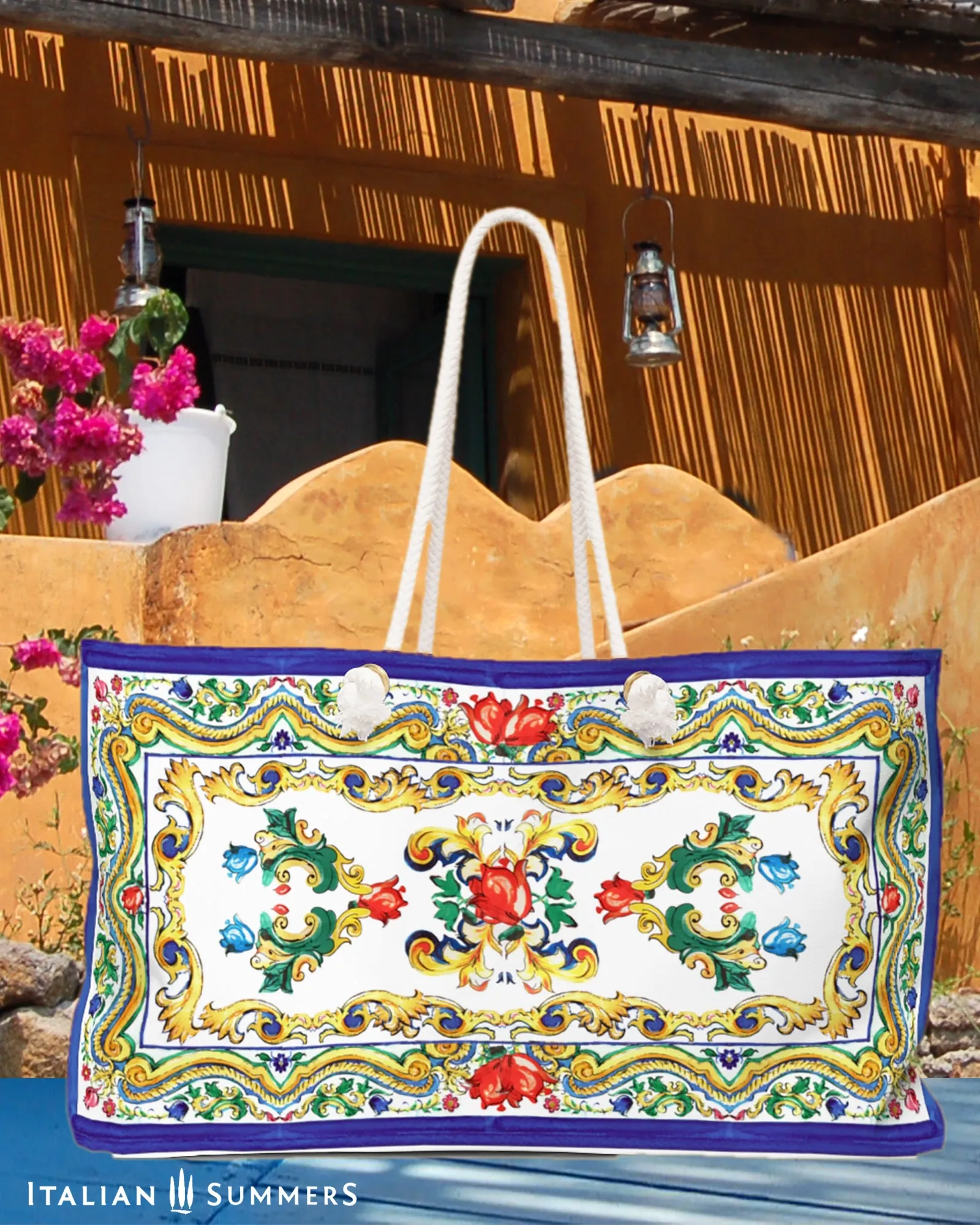 XL Beach bag Sweet Sicilian Maiolica by Italian Summers