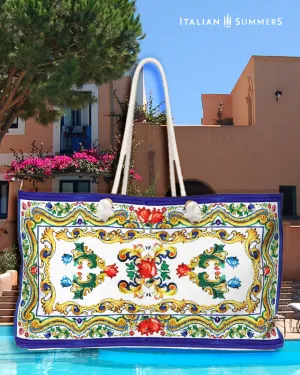 XL Beach bag Sweet Sicilian Maiolica by Italian Summers