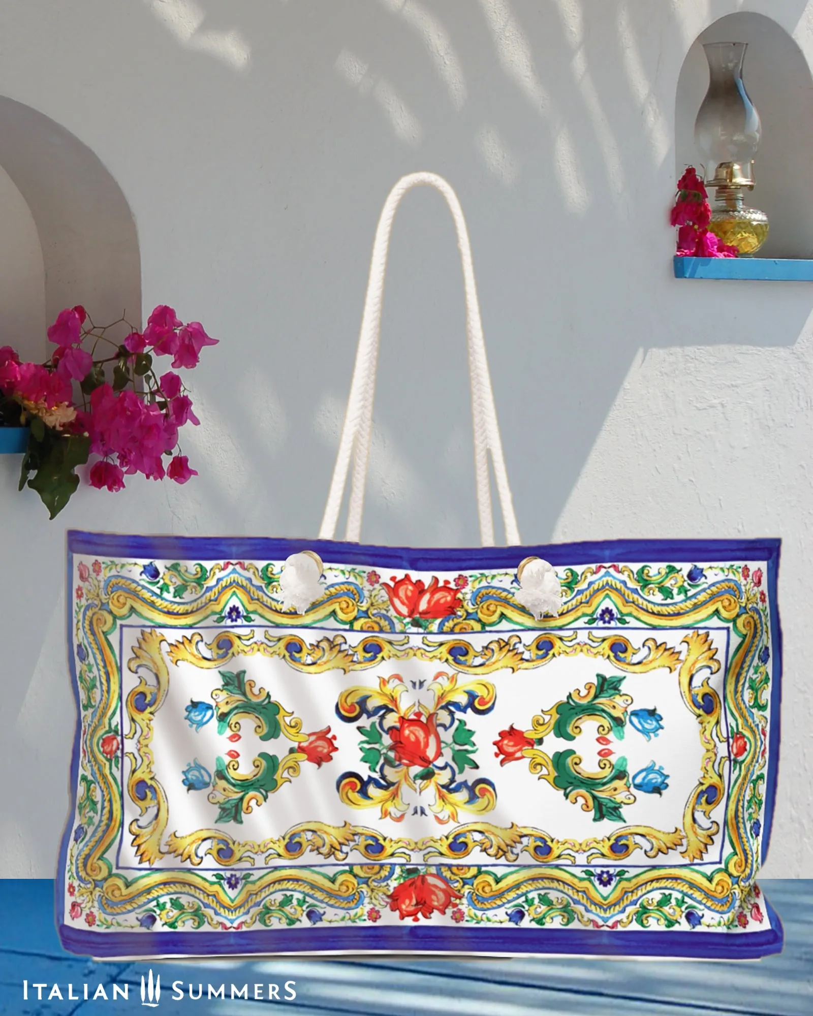 XL Beach bag Sweet Sicilian Maiolica by Italian Summers