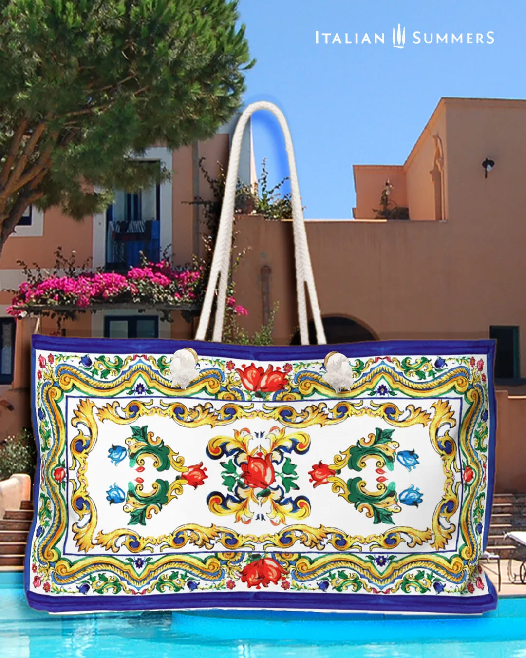 XL Beach bag Sweet Sicilian Maiolica by Italian Summers