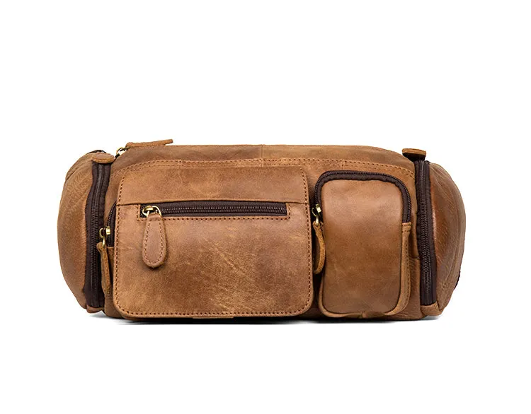 YAAGLE Handmade Cowhide Leather Waist Bag Mens Belt Bag Leather Fanny Pack YG7654
