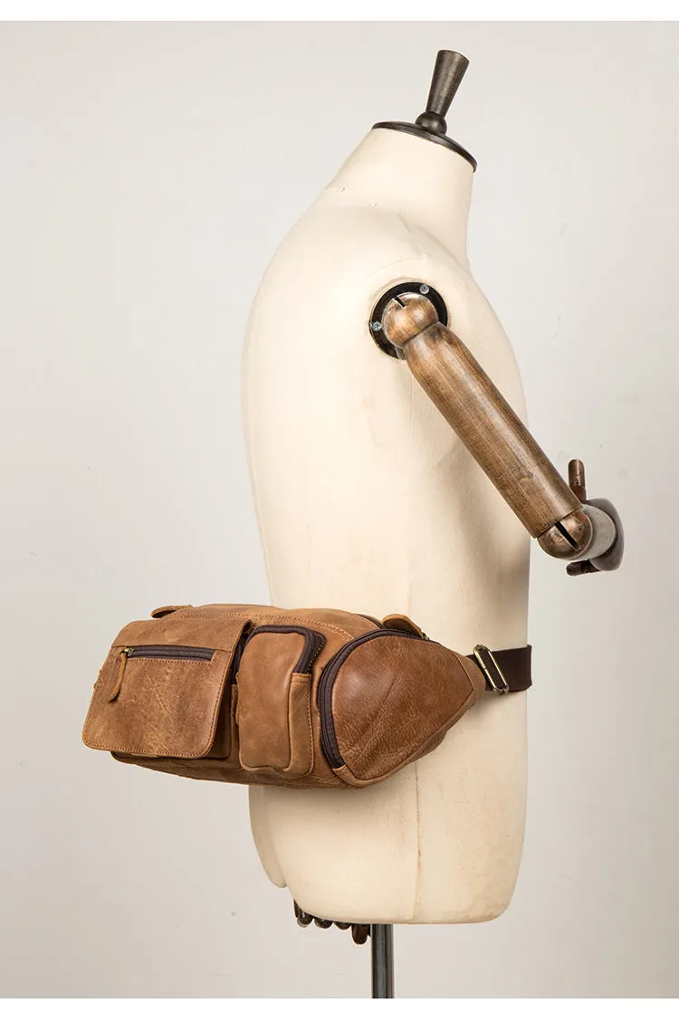 YAAGLE Handmade Cowhide Leather Waist Bag Mens Belt Bag Leather Fanny Pack YG7654
