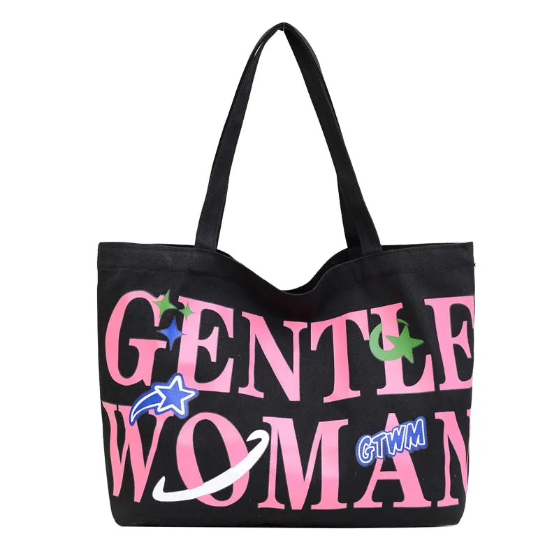YB New Gentle Woman Tote Bag Canvas Simple Shoulder Bags For Women ON SALE